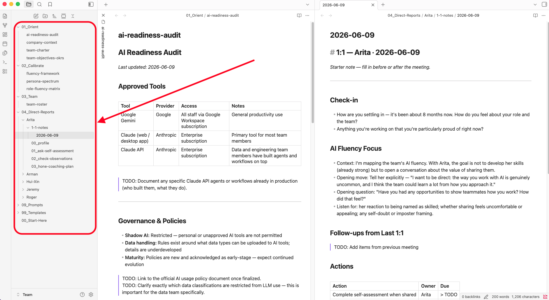Obsidian left sidebar navigation