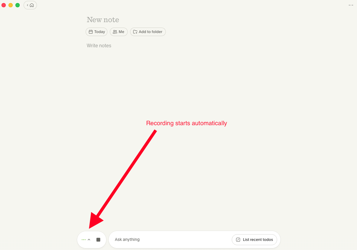 Granola new note interface